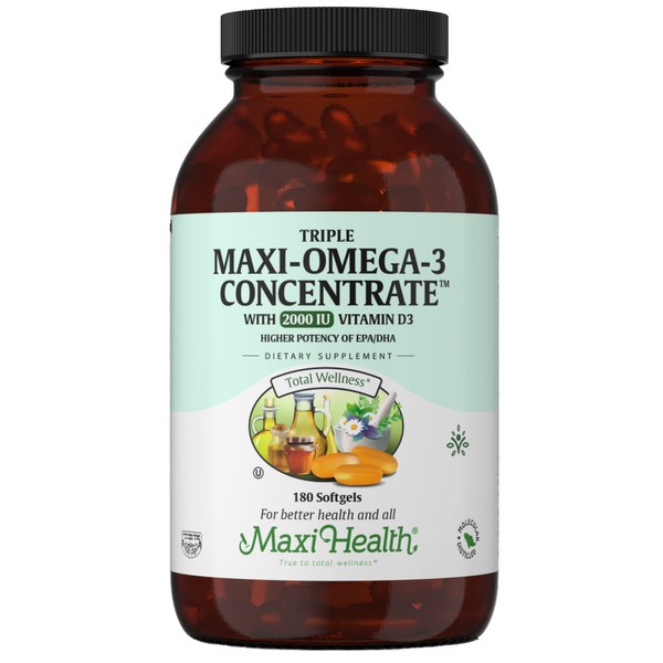 Omega 3 Supplement - Omega-3 Fish Oil Triple Concentrate with Vitamin D3 - Potent Source of EPA/DHA Fatty Acids - Heart, Brain, Joint Health - Kosher Certified Wild Caught Marine Fish - 180 Softgels
