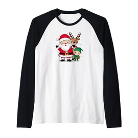 Santa Claus Reindeer Elf Holiday Christmas Raglan Baseball Tee