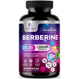 Nature's Nutrition Berberine Supplement 1200mg, High Absorption Berberine Supplements Heart Health & Immune Support Berberine Supplement - Berberine HCL Supplement Pills, Gluten-Free Berberine HCI - 120 Veggie Capsules