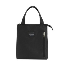 Insulated Lunch Bag, Bento Bag, 8.3 x 9.8 x 6.7 inches (21 x 25 x 17 cm), Black with External Pocket