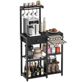 YATINEY Bakers Rack with Storage, 5-Tier Coffee Bar Station with Drawer, Kitchen Storage Rack with Pod Drawer Holder, for Dining Room, Living Room, Home Cafe, Rustic Brown KF60BR