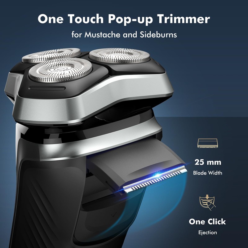 Electric Razor for Men, Rechargeable Electric Shaver with Pop-up Trimmer