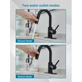 Black Bathroom Sink Faucet with Pull Out Sprayer for Sink 1 Hole,Bar Sink Faucet with Pop-Up Drain,Stainless Steel Single Handle Kitchen Faucet 360°Swivel Bathroom Faucets for Two Water Outlet Modes