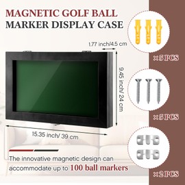 Silipull 40 Golf Ball Marker Display Case Full Magnetic Backing 15.5 W x 9.5 H Wall Mount Wooden W/98% UV Acrylic Door Lockable Storage Display Box for Ball Marker Collection (Black)