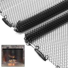 Memrita Fireplace Mesh Screen Curtain,2 Packs Spark Guard Mesh Metal Fire Screen Panels with Pulls for Home Fireplace, 2 Panels Each Panel Measures 24in Wide x 22in High,Black
