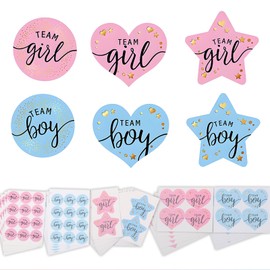 KATIMI 200PCS Gender Reveal Stickers, Baby Gender Reveal Decoration Labels, Baby Shower Stickers for Gender Reveal Games Invitatio (2 Colors, 2 Shapes)