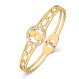 YAYAKO Stainless Steel Rhinestone Bracelet Bangle Petite 18k Plated Silver Gold Bracelets for Women Girls Charm Bracelets Gifts, M, Stainless Steel, Rhinestone