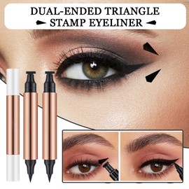 XMXueMei Double Side Liquid Winged Eyeliner Stamp,Smudge Proof Waterproof Eye Liner Set,Long-Lasting Eye Liner Face Makeup,Star Flowers Hearts Triangle Black Eyeliner Stamp Pencil（2PCS）