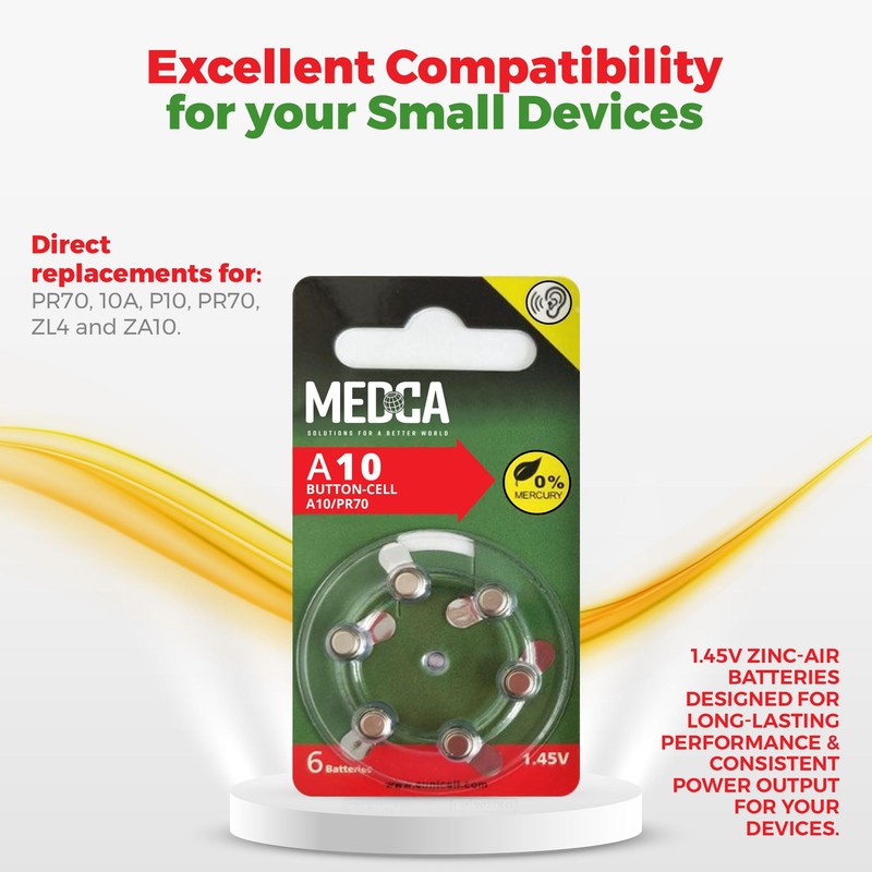 MEDca A10 Batteries - 12 Count Pack - 1.45V Zinc