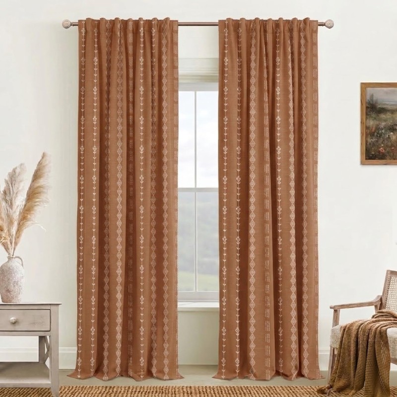 90 Inch Long Moody Boho Blackout Curtains, Terra Cotta Floral
