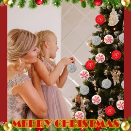 VitalCozy 24 Pcs Felt Christmas Ornaments Balls Snowflake Xmas Hanging Wool Felt Balls Large Christmas Ball Tree Ornaments Felted Ball Decor for Party Craft DIY Gifts, Red White Grey