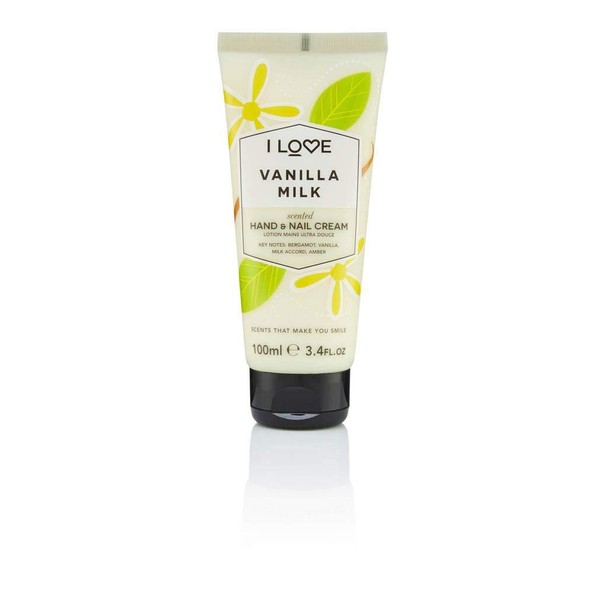 I Love Vanilla Milk Scented Hand & Nail Cream, Packed with Shea Butter & Coconut Oil to Rejuvenate & Nourish the Skin, 93% Naturally Derived Ingredients Including Vitamine, Vegan-Friendly - 100 ml