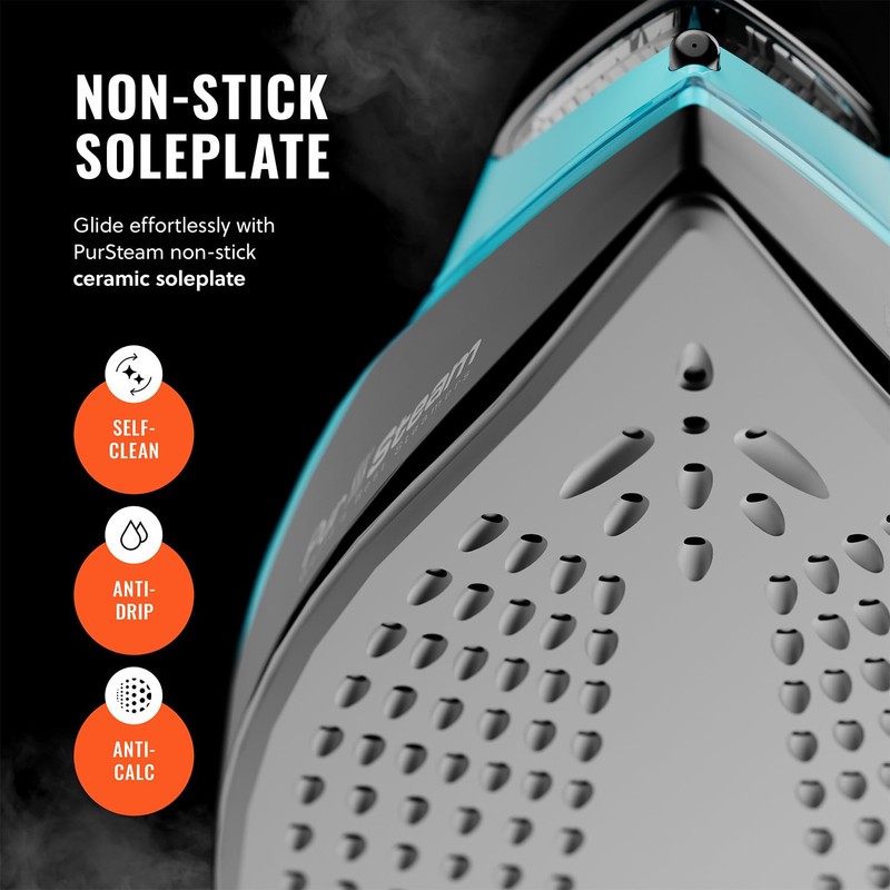PurSteam SteamTech Elite 1750W Steam Iron, Digital Temp Control &