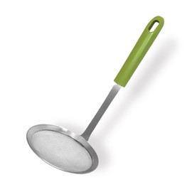 Fackelmann Schiumarola a rete con manico in plastica riciclata certificata GRS, materiale parte funzionale in acciaio inossidabile, dimensioni Ø 10,5 x 25 cm