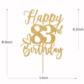 Decoración para tartas de feliz cumpleaños 83, decoraciones de cumpleaños 83 para hombres/mujeres, saludos a 83 años, suministros para fiesta de feliz cumpleaños 83, suministros de purpurina dorada