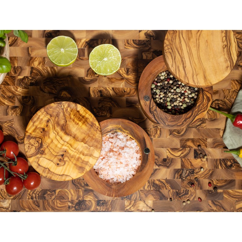 SOLTAKO Olive Wood Salt & Spice Tin Salt & Pepper