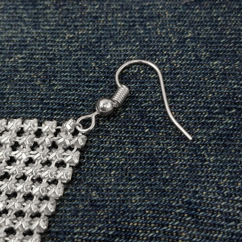 Suyi Trendy Women Earrings Metal Mesh Grid Sequins Tassel Long