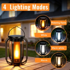 (New) 2 Pack Solar Lanterns Lights, Solar Lights Outdoor with Flickering Flame, 4 Modes Waterproof Hanging Lantern Decorative, Solar Powered Lanterns for Yard Patio Proch Tree Garden Decor