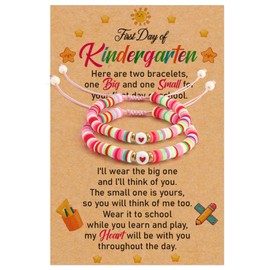 Kzikbxh Back to School,Kindergarten Bracelet Mommy and Me,Matching Bracelets,Mother Daughter Bracelets,Heart Braided Bracelets,First Day of Kindergarten Gifts,Rainbow Bracelet