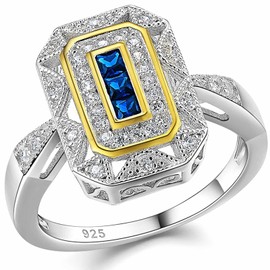 SHELOVES Vintage Rings for Women Geometric Art Decco Sapphire Ring 925 Sterling Silver Rings Princess CZ Sz K