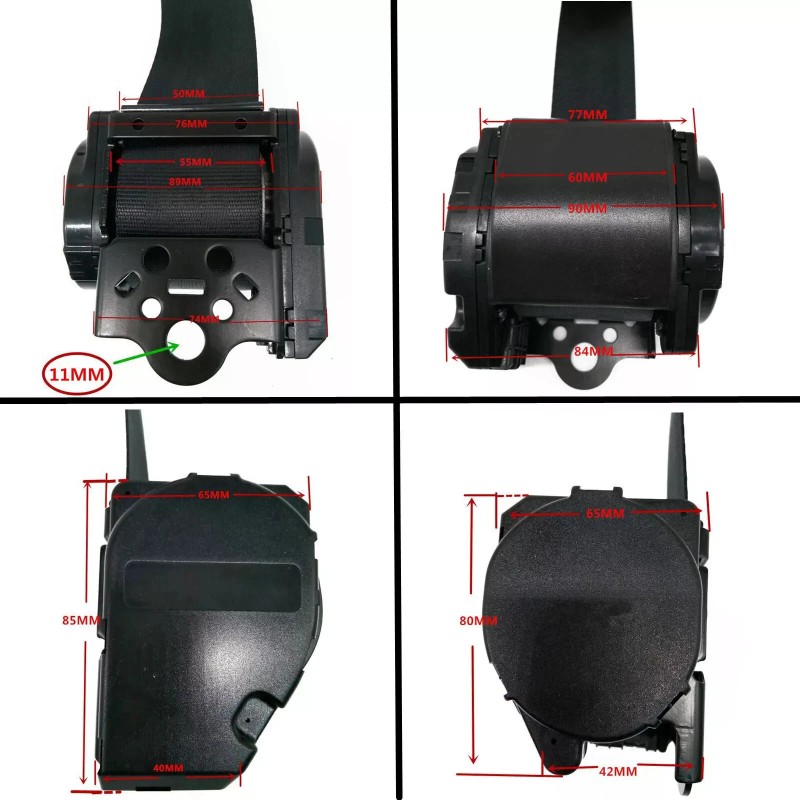 C-HORSE 2 Retractable 3 Point Safety Black Seat Belt Straps