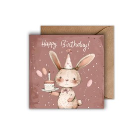 WBdesignz Birthday Card with Envelope - Rabbit Birthday Card Happy Birthday Pink Bunny Girl Birthday Card Daughter Niece Granddaughter (125 x 125 mm)
