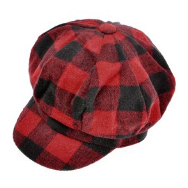 ZLYC Womens Classic Newsboy Caps Visor 8 Panel Gatsby Cabbie Hat ((Plaid) Red 2),One Size