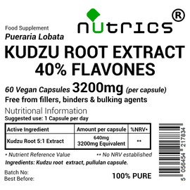 Nutrics® 3200mg (per Capsule) KUDZU Root Extract 60 V Capsules 40% Flavones (2 Months Supply) Pueraria lobata Aqueous Extract Strong Effective Dose - Vegan Vegetarian Dietary Supplement