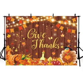 MEHOFOND 7x5ft Happy Thanksgiving Backdrop Give Thanks Banner Autumn Fall Pumpkin Harvest Rustic Wooden Background Thanksful Turkey Festival Party Decorations Photobooth Props