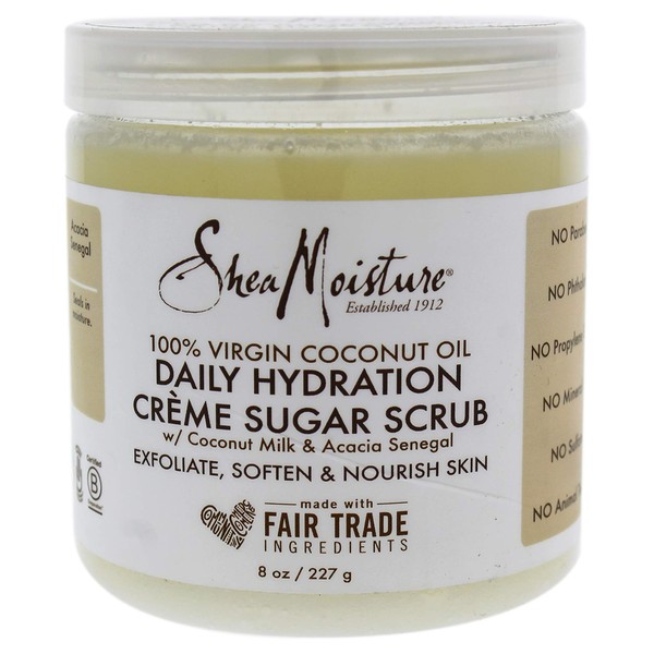 Shea Moisture 100 Percent Virgin Coconut Oil Daily Hydration Creme Sugar Scrub for Unisex, 8 Ounce