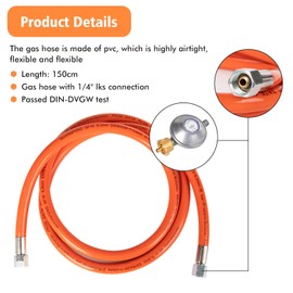 PHYLES Gas Pressure Regulator 50 mbar | Gas Hose with Pressure Regulator Set | Gas Hose 1.5 m | Screw Connections 1/4 Inch Left
