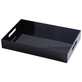 Sooyee Acrylic Serving Tray with Handles,16" x 12" Decorative Tray for Breakfast, Tea, Food, Butler,Coffee,Table Ottoman Vanity Countertop,Black
