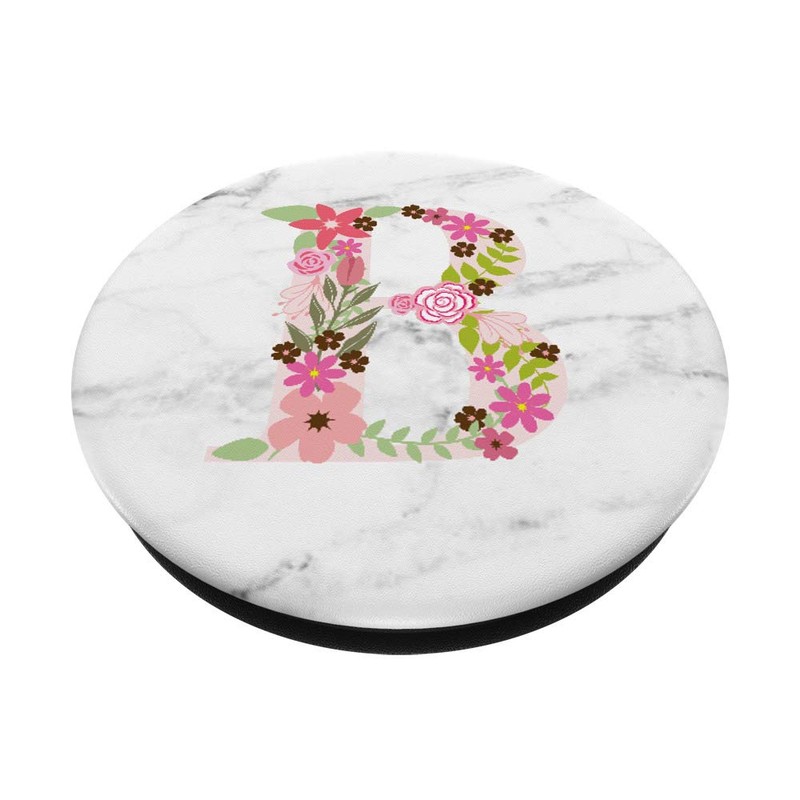 WHITE MARBLE PHONE GRIP PINK LETTER B INITIAL - B