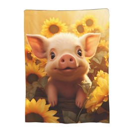 Turamurra Cute Sunflower Pig Blanket Cartoon Animal Throw Blanket for Boys Girls Women Valentines Pig Gifts Piggy Soft Plush Flannel Throw Blankets for Sofa Couch Living Room Bedroom 50"x60"