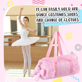 Bulyoou Quilted Puffer Ballet Dance Bag Cute Tote Bag with Hanging Bow Pendant for Travel Dancing Dress(Lovely)