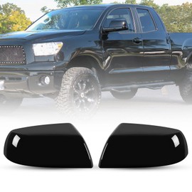 1Pair Glossy Black Side Mirror Cover Compatible with 2007-2019 2020 2021 Toyota Tundra Sequoia, Direct Replacement