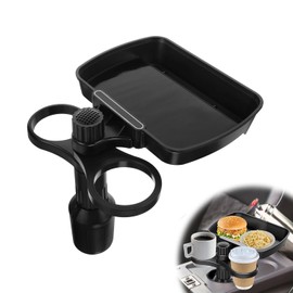 BEANPRECOY Car Cup Holder Expander, 360°Rotation Adjustable Base Car Cup Holder Expander Tray with Dual Cup Holder, Detachable Cup Holder Snack Tray, Universal Car Tray Table