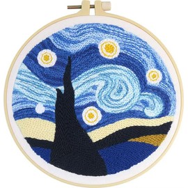 Howie's Punch Needle Kit for Beginner, Cartoon Rug Hooking Embroidery Kits with Pattern, Yarns, Tools and Instructions, Creative Craft Home Decor(Stars, 8" diameters)