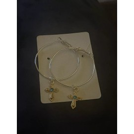 Unbranded Medium Gold/Blue Cross Hoop Earrings