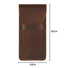 The Antiq Leather Pen Case 3 Pen Holder Full Grain Leather Pencil Case Tuck Flap Pen Sleeve for Fountain Ballpoint Rollerball Pens Brown
