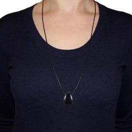 Morella Women's Necklace 31.5 inch - 80 cm gem-Stone Drop Pendant Black Obsidian gem in a Velvet Bag