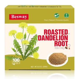 Besway Dandelion Root Tea Bag 100 counts, 2.5g/Bag Premium Roasted Dandelion Root Caffeine-Free, Detox Herbal Tea for Digestion & Immune Support 100% Natural, Non-GMO, Product of China