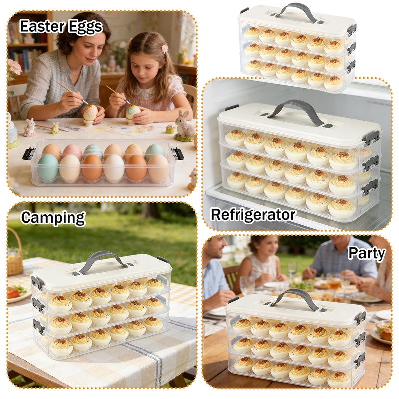 HFYZZ 3-Layer Deviled Egg Container with Lid and Handle, Clear