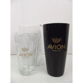 AVION TEQUILA Black Boston Shaker 7" Pint Glass 6" Two Piece Set New Stainless