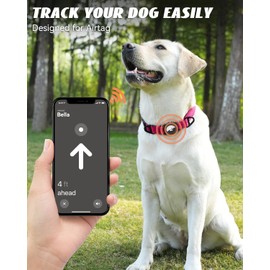 Joytale Airtag Dog Collar, Reflective Pet Collar with Waterproof AirTag Holder, Dual D-Rings, Soft Padded Adjustable for Medium Dogs, Hotpink, M