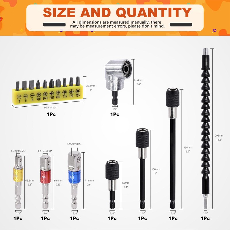 Tanstic 18Pcs Flexible Drill Bit Extension Set, Includes Bendable Drill