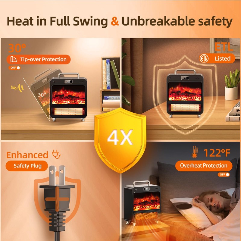 Electric Fireplace Heater,1500W Portable Electric Space Heater with Realistic 3D