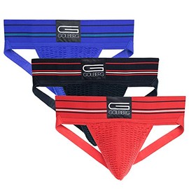 GOLBERG Athletic Supporter - Cintura contorneada naturalmente - 3 paquetes de varios colores, Cardinal Red - Azul Cobalto - Pitch Black, X-Large