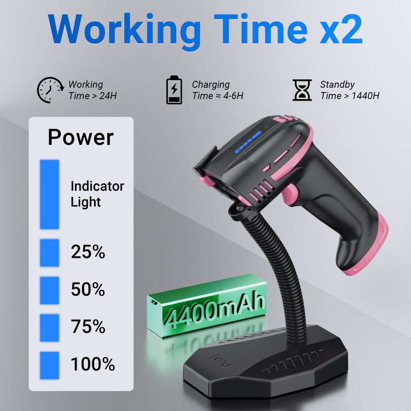 Tera Pro Barcode Scanner with Power Switch Battery Level Indicator