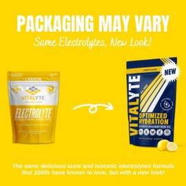 Vitalyte Electrolyte Powder Drink Mix, Isotonic Electrolyte Hydration Mix, Gluten Free Post Workout Powder Mix, Pack of 2, 35 oz. Each, Lemon Flavor